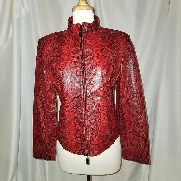 Siena Studio Red Snakeskin Paterned Leather Jacket Size Medium - Picture 1 of 11